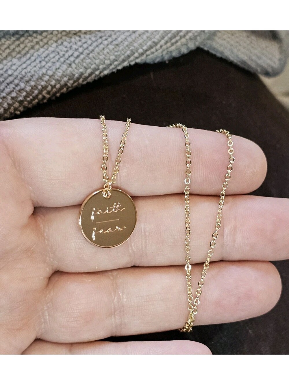 Faith Over Fear Pendant Necklace Gold-plated Engraved Words Spiritual Gift